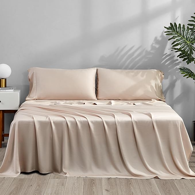 Cooling Sheets King Size Grey - Viscose Made from Bamboo, Luxury Hotel Sheet Set