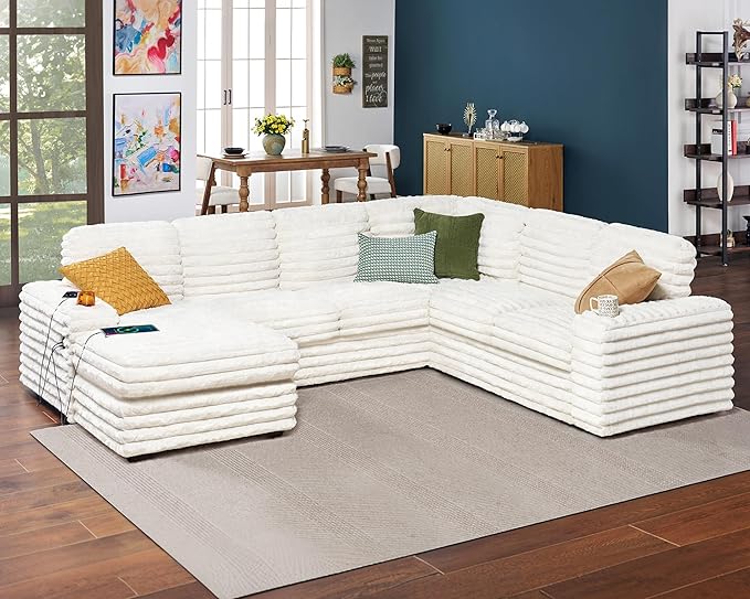 7 Seater Sofa with USB Ports, Sectional Sofa Couch with Storage Chaise