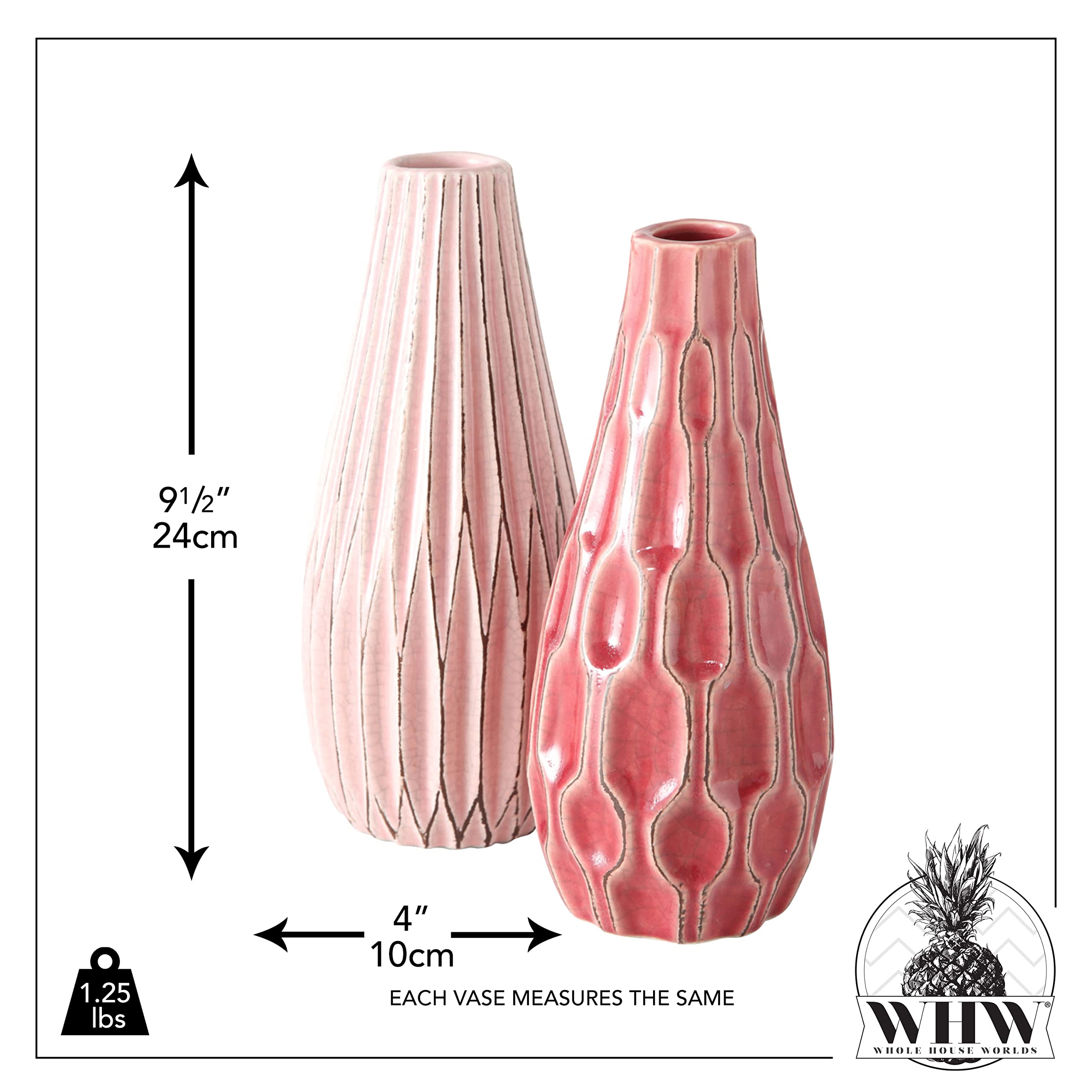 Iconic Scandi Vases, Set of 2, Fluted, Pink, Mauve and Dusty Rose, Crackle Suffused,