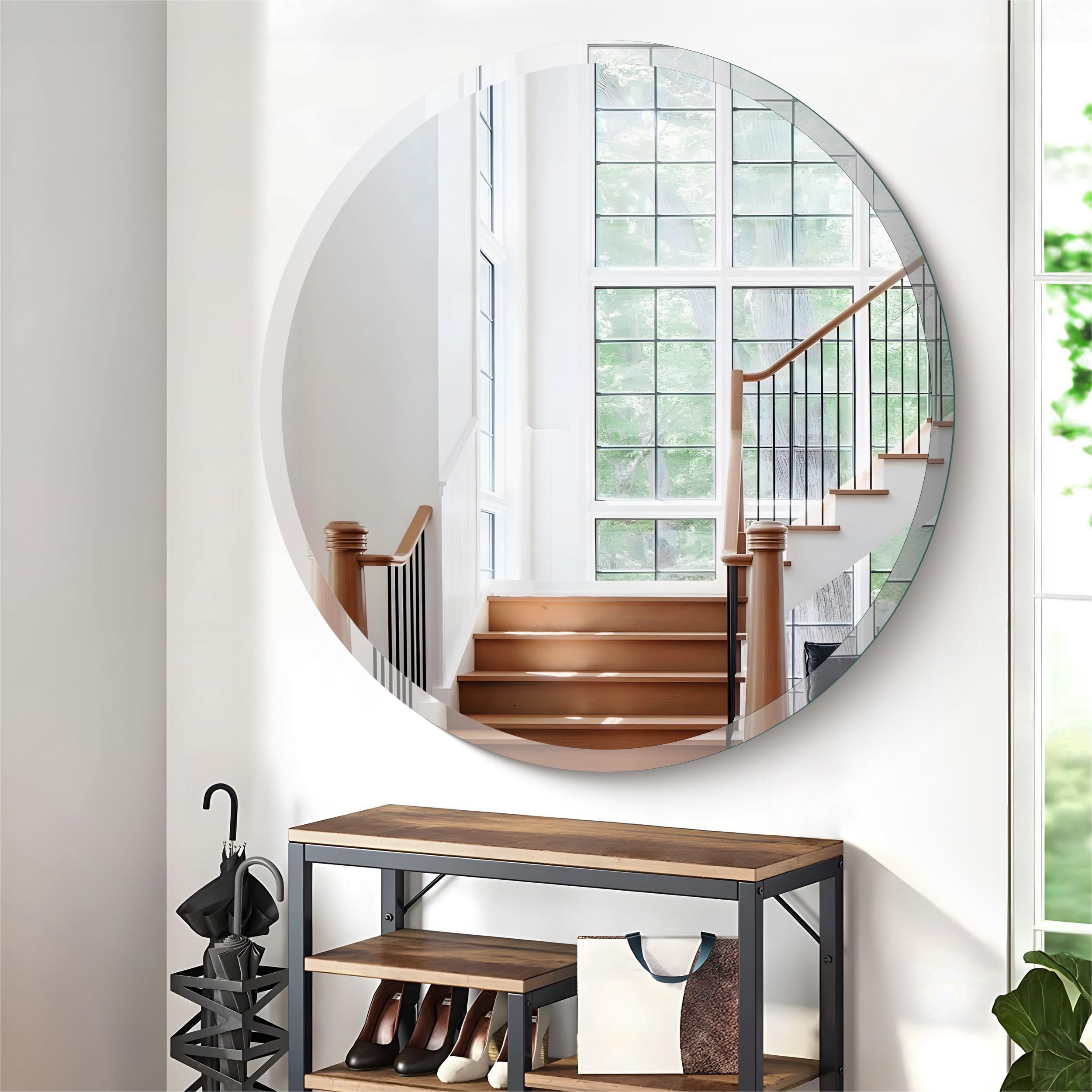 Frameless Round Mirror, 42 inch Beveled Bathroom Mirrors