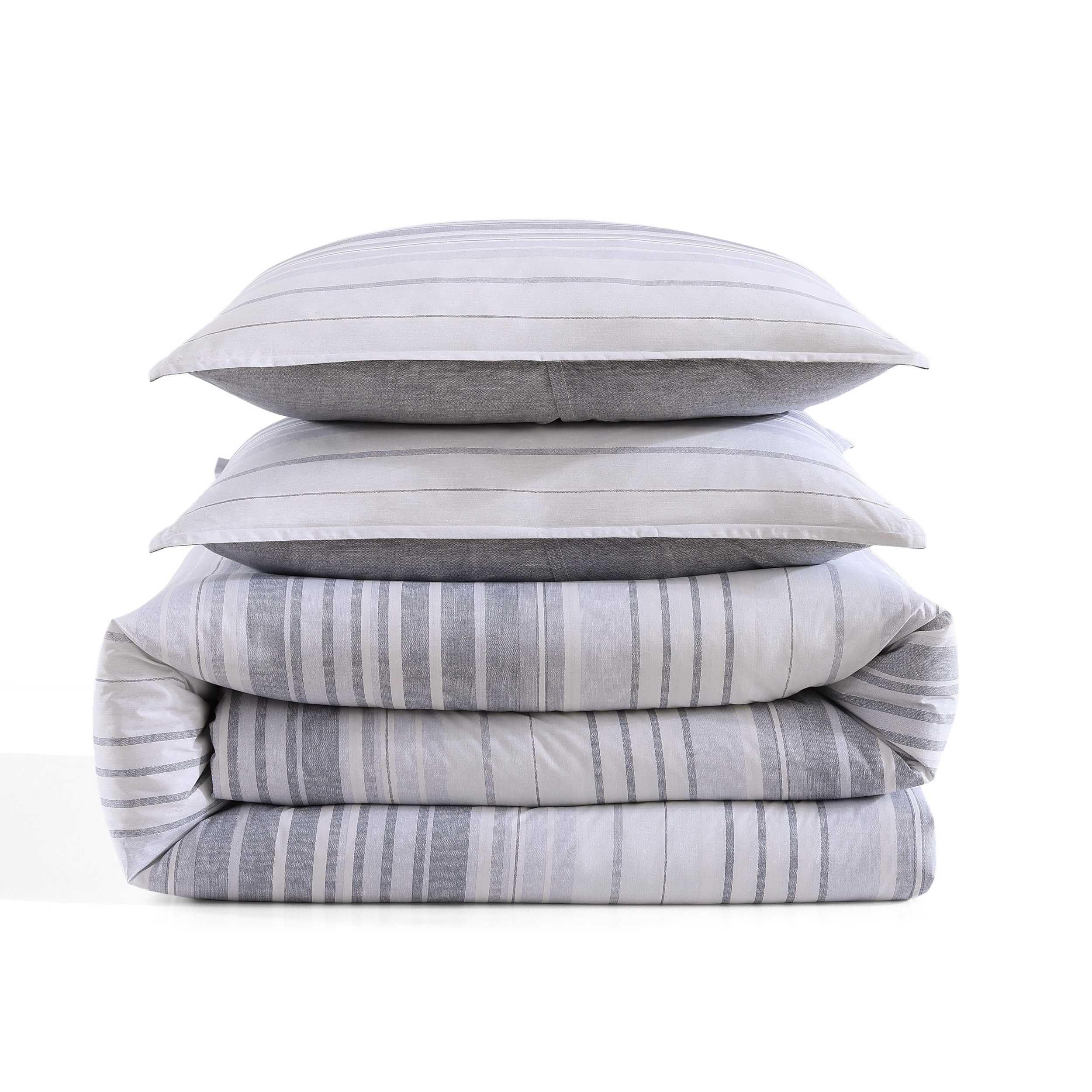 Cotton Textured Comforter Set - Bold Stripe Grey