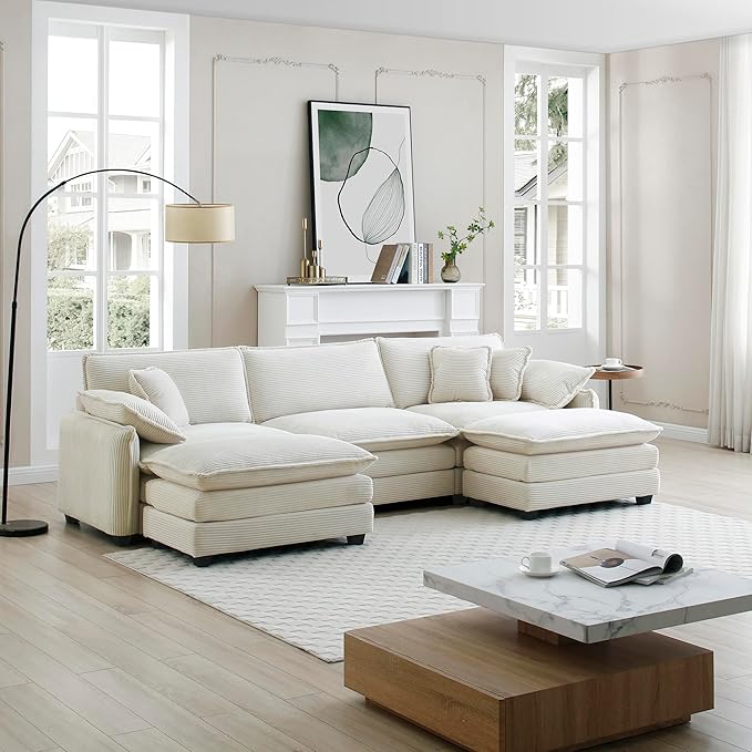 Convertible Modular Sectional Sofa with Movable Ottomans
