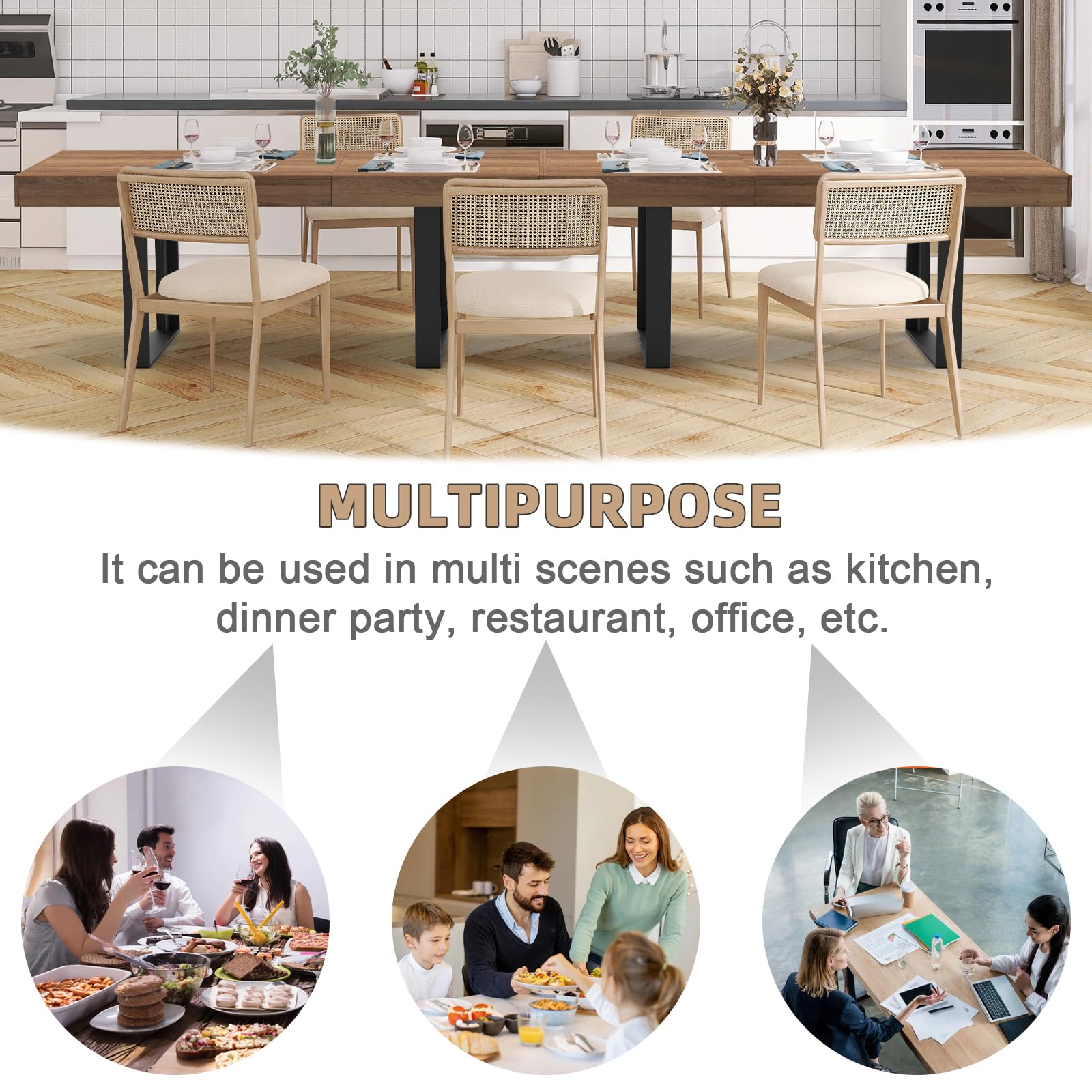 63-79 Inch Extendable Dining Table - Modern Farmhouse Wooden Kitchen Table