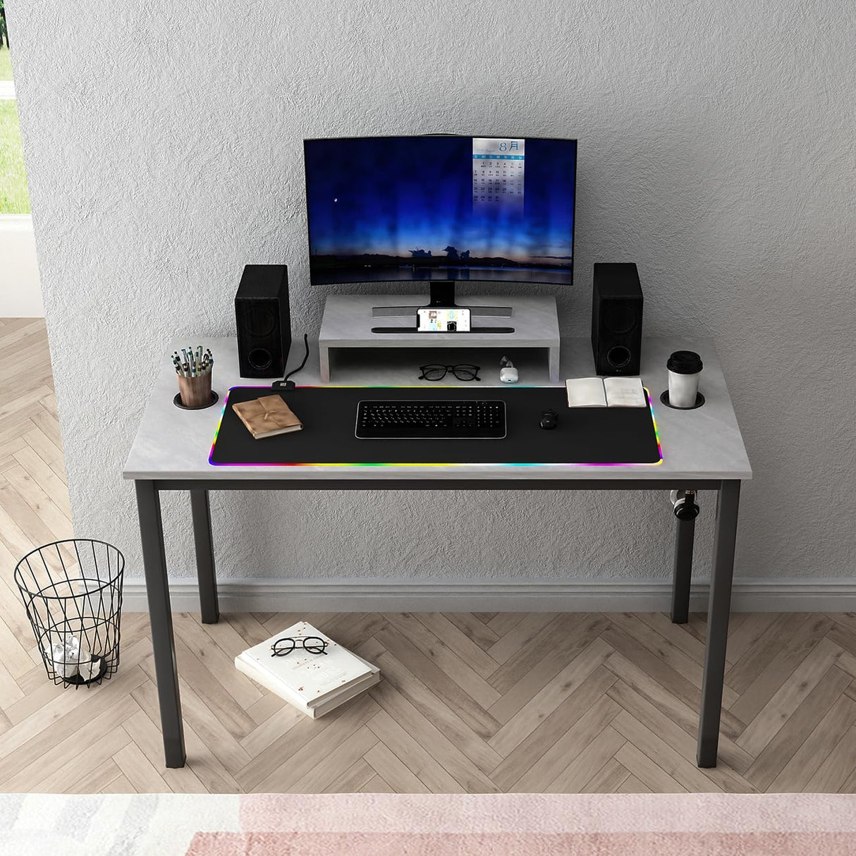 Gaming Desk- 47" All-in-one Gamer Computer Table with Headphone Hook/Cup Holder