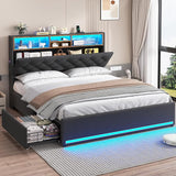 Queen Bed Frame with Hidden Storage Headboard and 4 Drawers