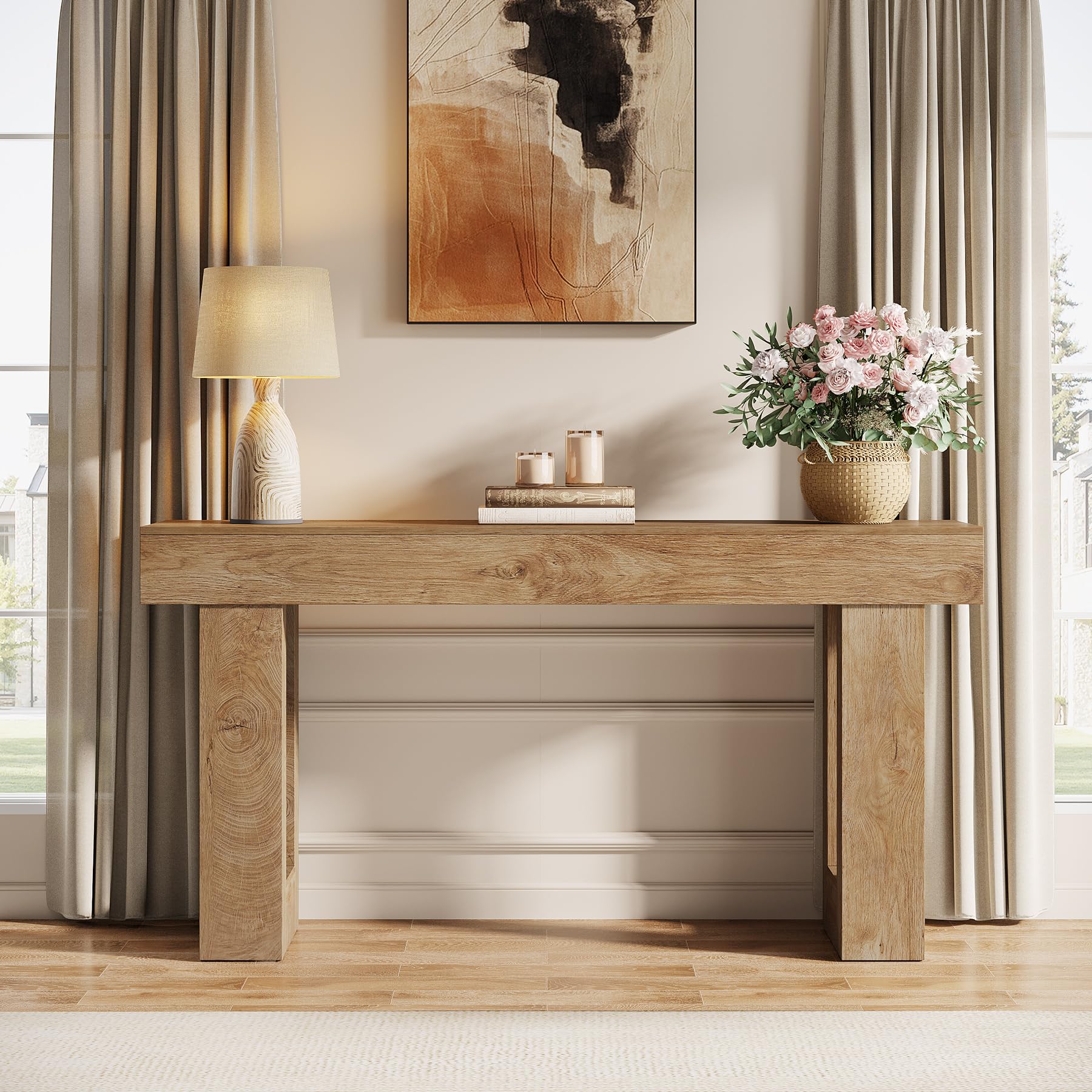 63-Inch Wooden Console Table - Farmhouse Entryway & Sofa Table