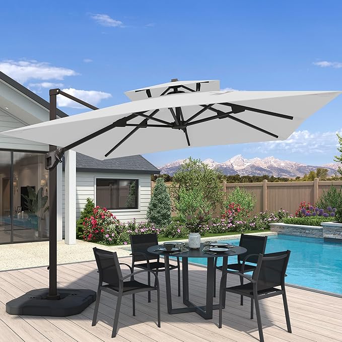 10x10 FT Cantilever Patio Umbrella Double Top Outdoor Square Large Heavy Duty Aluminum Offset Umbrellas