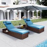 Outdoor PE Wicker Patio Lounge Chairs Set of 2, Outside Rattan Pool Lounge Chair