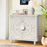 Accent Cabinet with 2 Doors, Decorative Storage Cabinet with Carved Flower Pattern