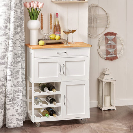 Haotian FKW45-WN, Kitchen Storage Serving Trolley Cart with Rubber Wood Worktop