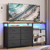 TV Stand Dresser Bedroom for 60 Inch TV with LED Lights & Charging Station