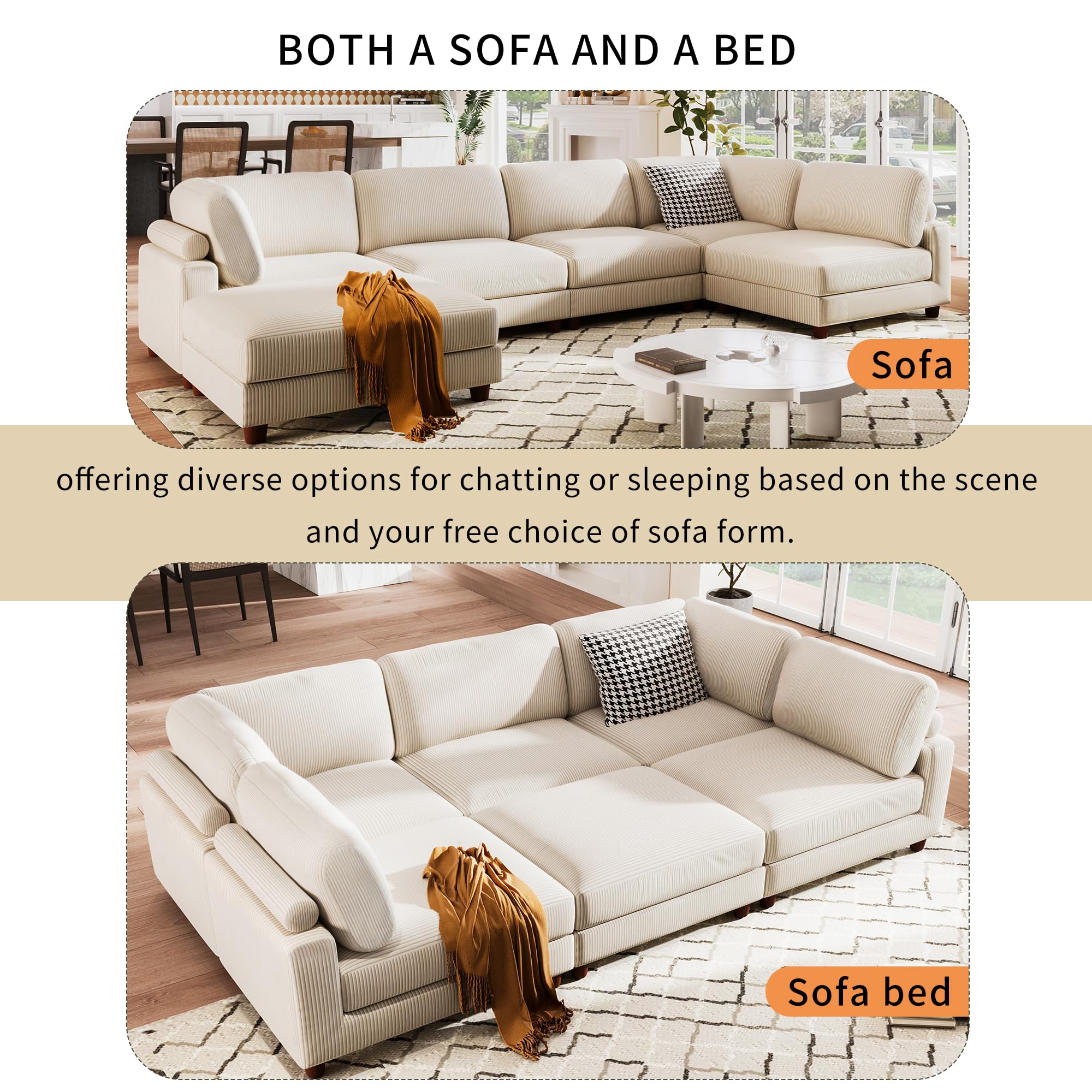 Free Combination Convertible Modular Sectional Sofa with Movable Ottomans ,