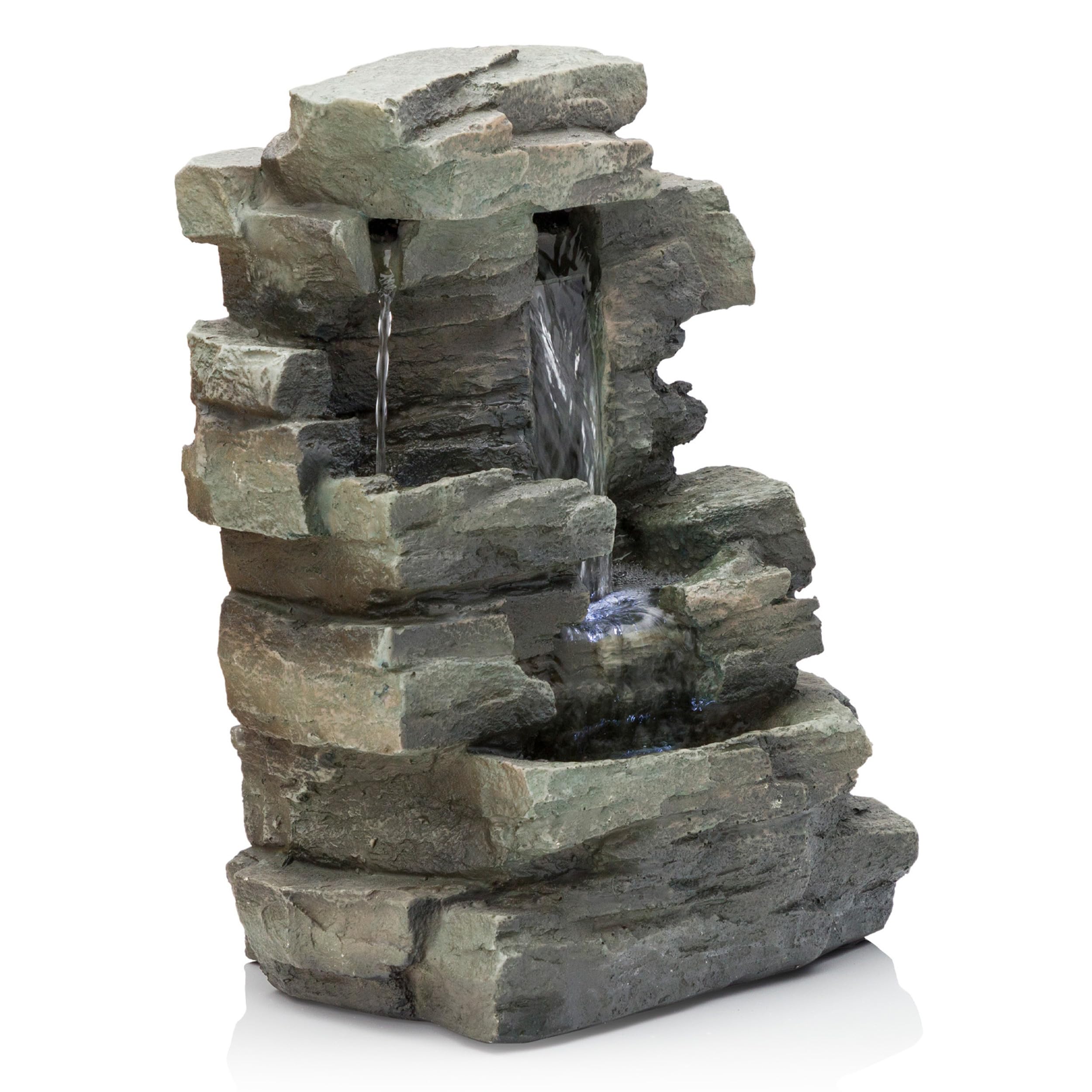 13" Tall Indoor 4-Tier Cascading Tabletop Fountain with LED Lights, Gray