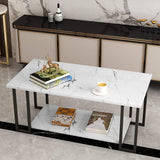 Coffee Table, Gold Base for Living Room-Faux Marble Rectangle Tabletop