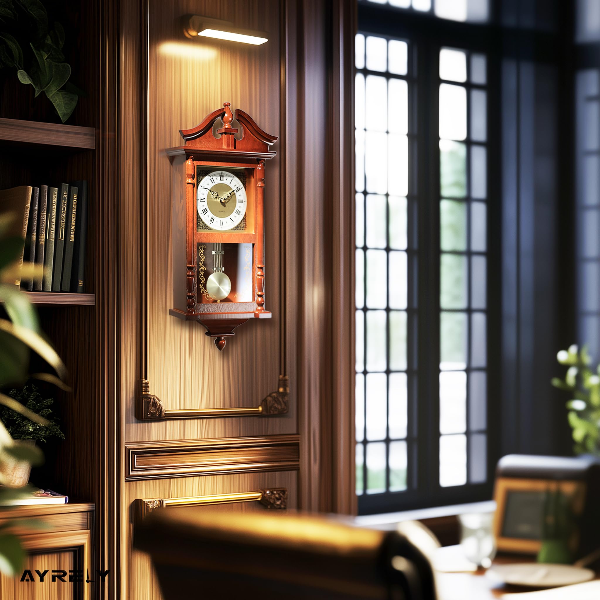 25IN Grandfather Vintage Wall Clock with Pendulum and Chime, Hour/Quarter-Hour Chime