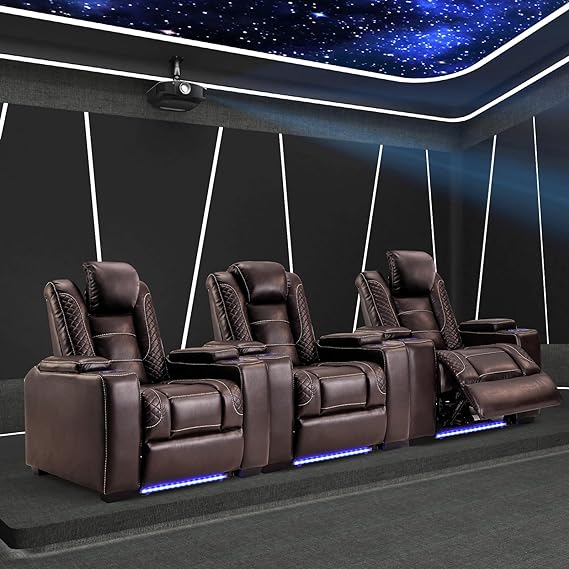 Power Home Theater Seating Recliner Chairs Set of 2, PU Leather Recliner