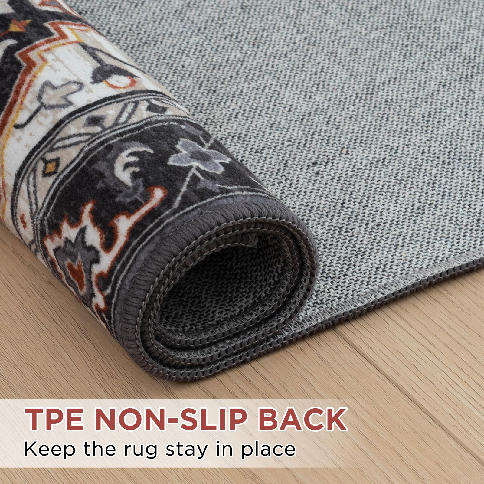 Ultra-Soft Washable Area Rug - 5x7 Non-Slip Vintage Low Pile Carpet Rugs for Living