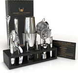 Bartender Kit with Black Bamboo Stand Beautiful Cocktail Shaker Set and Bar Tools