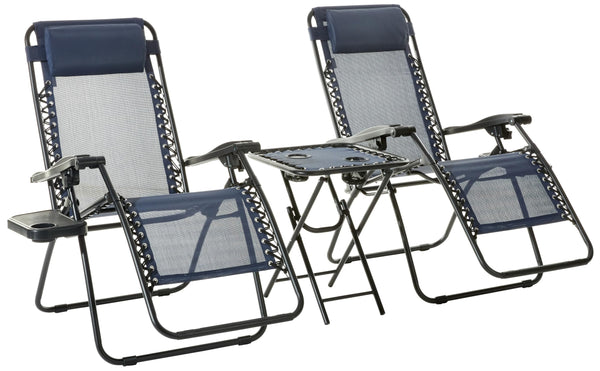 Outdoor Textilene Adjustable Zero Gravity Folding Reclining Lounge Chair Set with Side Table