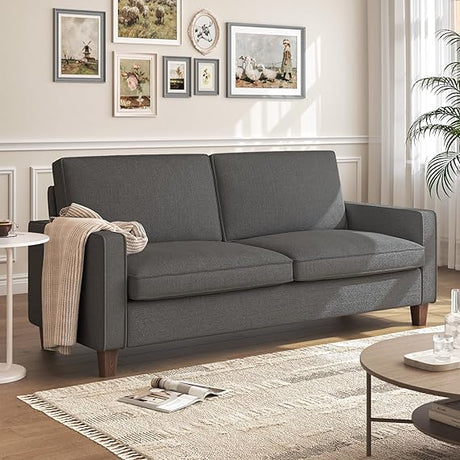 70" Grey Loveseat Sofa, 2 Seater Modern Couch, Linen Fabric Couch