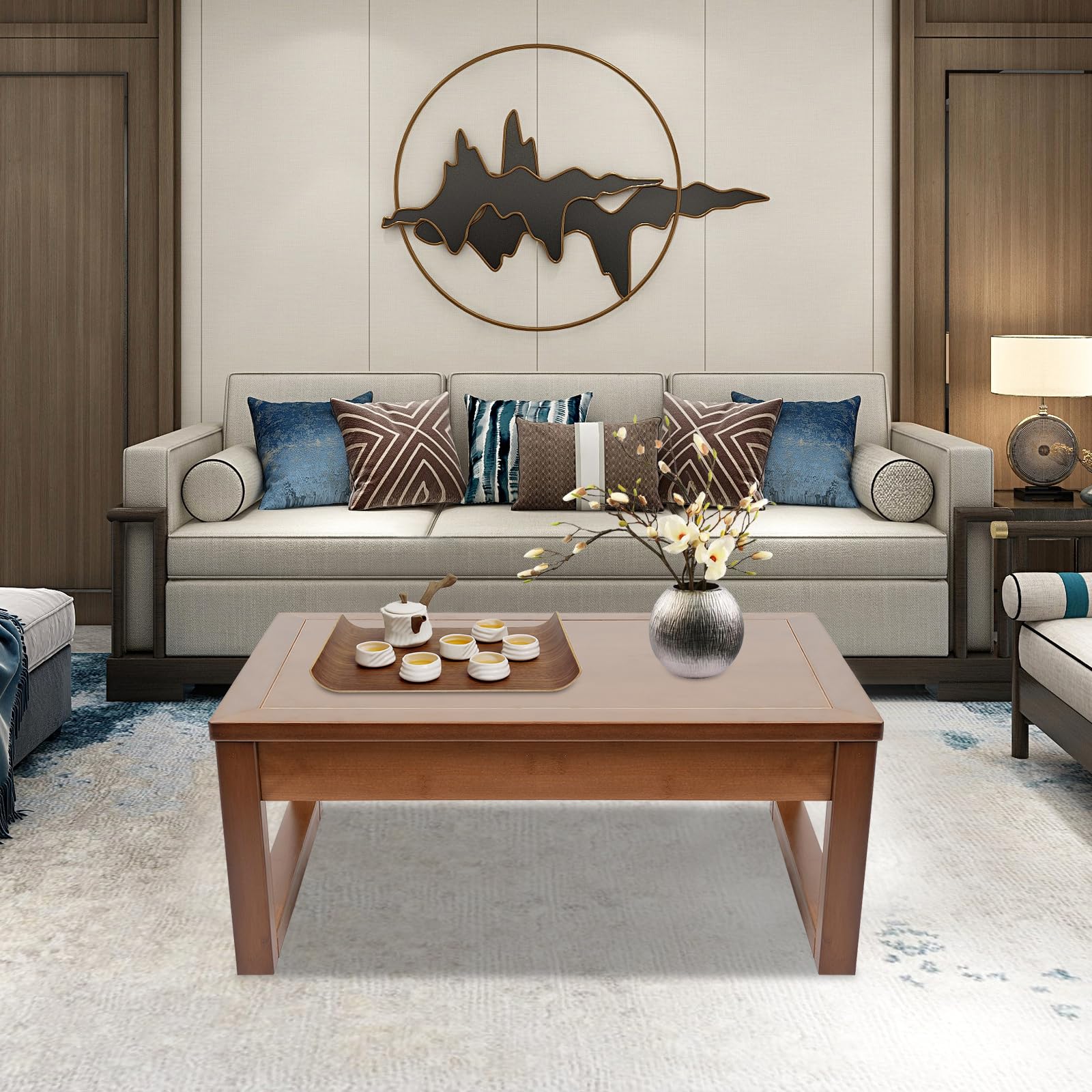 Floor Sitting Low Table, Modern End Table, Wood Coffee Table Rectangle Small Walnut