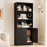 Bookshelf with Door and 3 Drawers, 71in Tall Bookcase Shelf with 3-Tier Shelves, for Bedroom Living Room Entrance Hallway Home Office