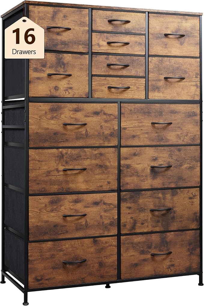 Tall Dresser for Bedroom, Fabric Dresser Storage Tower with 16 Drawers, Chest of Drawers Organizer Unit