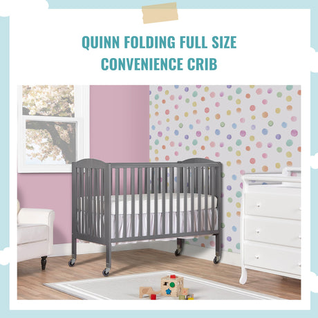 Folding Full Size Convenience Crib In Storm Grey, Two Adjustable Mattress