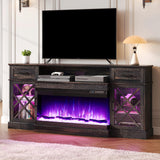 70" LED Fireplace TV Stand with Glass Doors - Black
