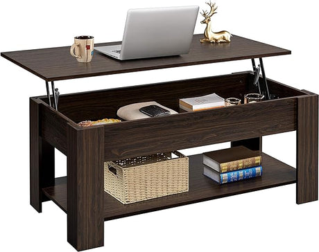 Lift Top Coffee Table w/Hidden Storage Compartment and Storage Shelf - Lift Tabletop