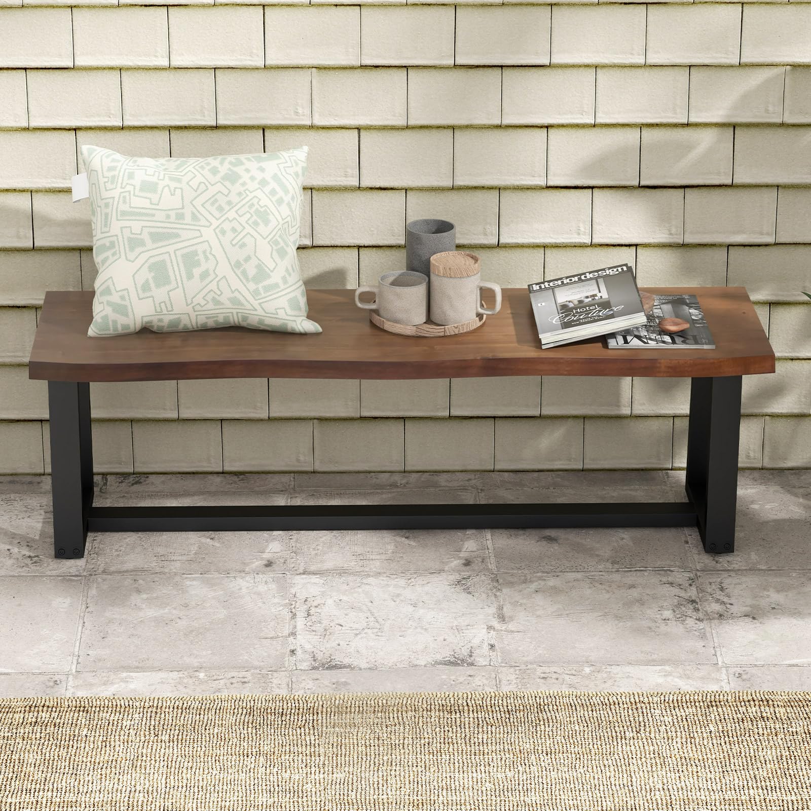 56.5" L Wood Dining Bench, Industrial Table Bench