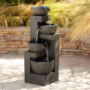 Four Bowl Rustic Outdoor Floor Water Fountain 42" High with LED Light Cascading Decor