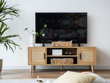 TV Stand for 55 Inch TV, Mid Century Modern TV Console with Open Storage Shelf and Doors