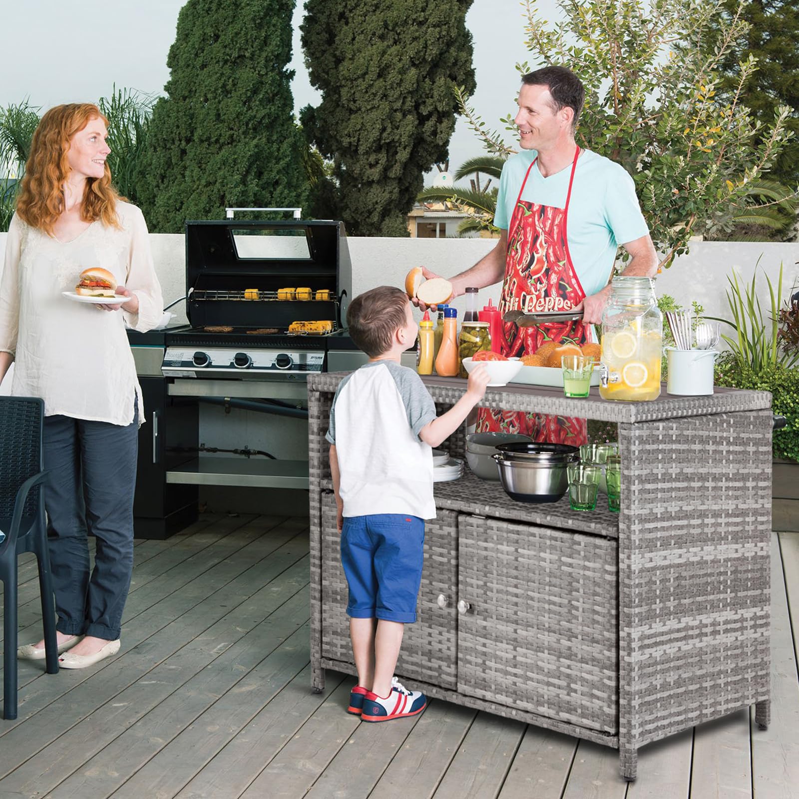 Outdoor Storage Cabinet, Wicker Rattan Storage Cabinet