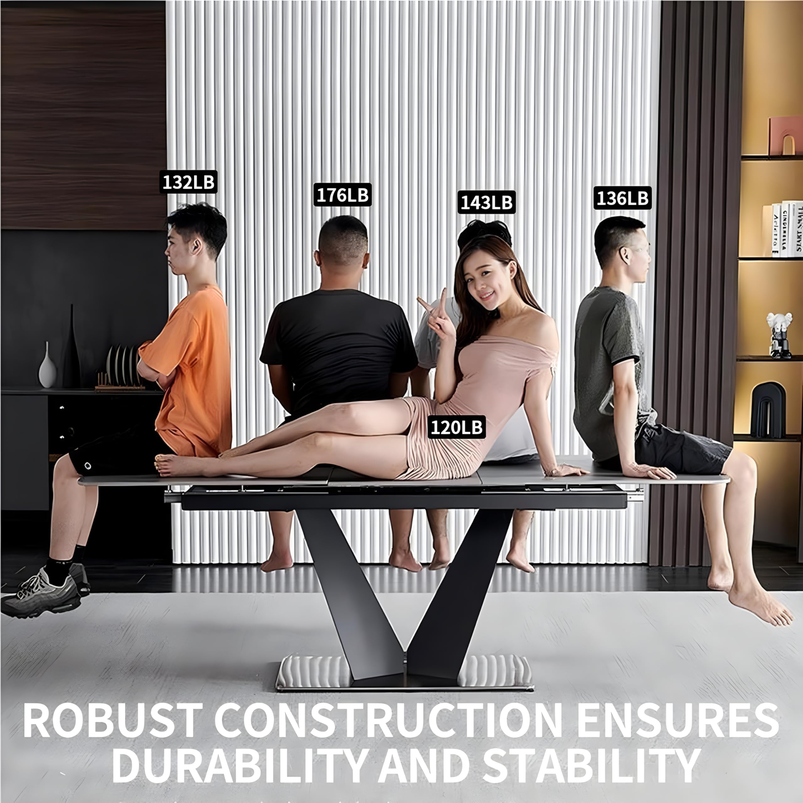 79" Expandable Dining Table - Modern Rectangular Sintered Stone Table Seats 6-8