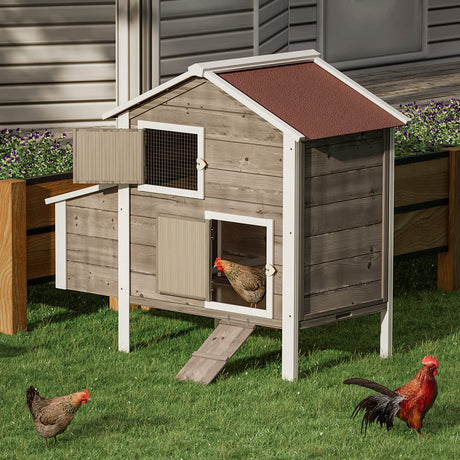 Chicken Coop Hen House with Nesting Box for Yard, Removable Bottom Wooden Poultry