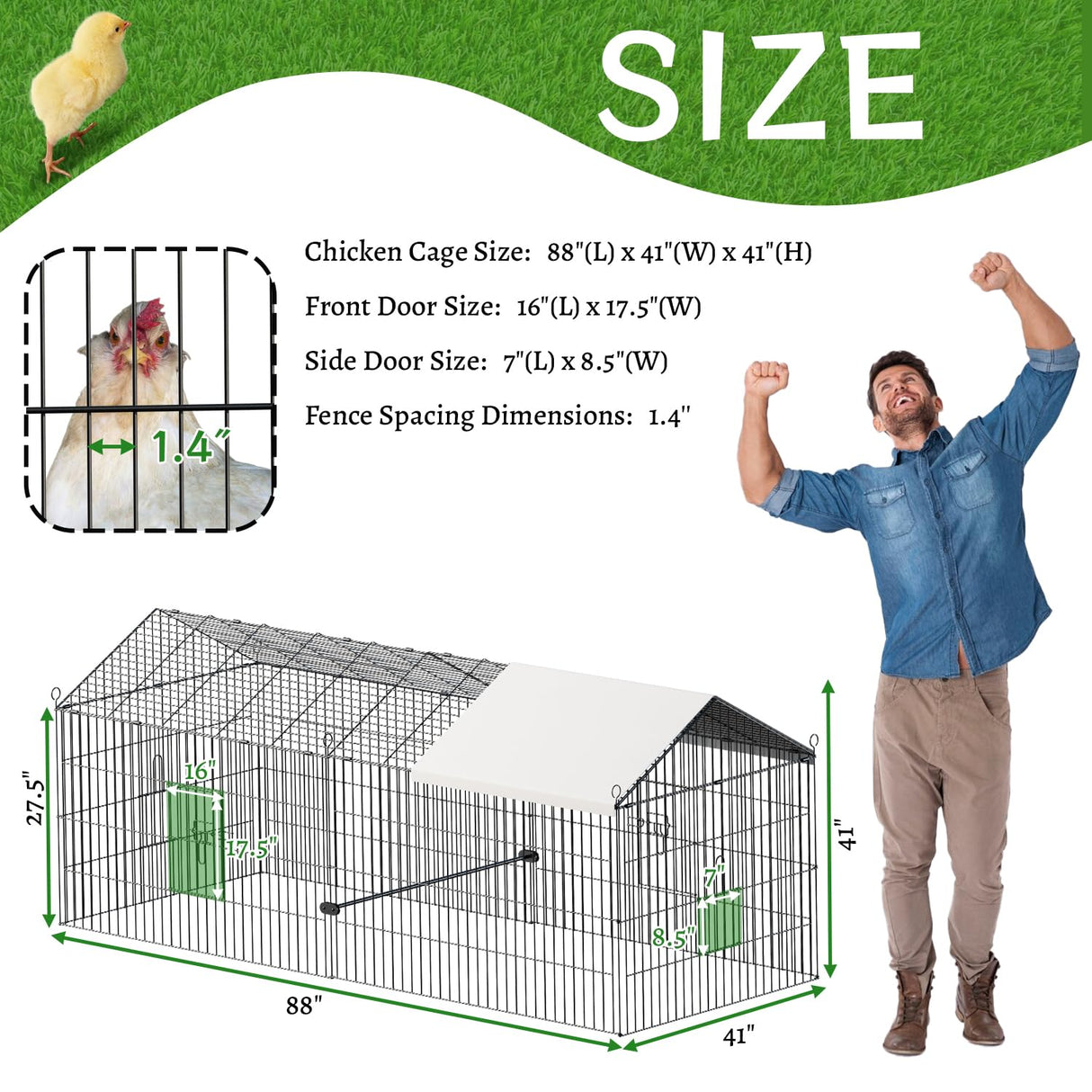 Metal Chicken Coop 88.5"×41"×41" Chicken Coop Chicken Runs for Yard