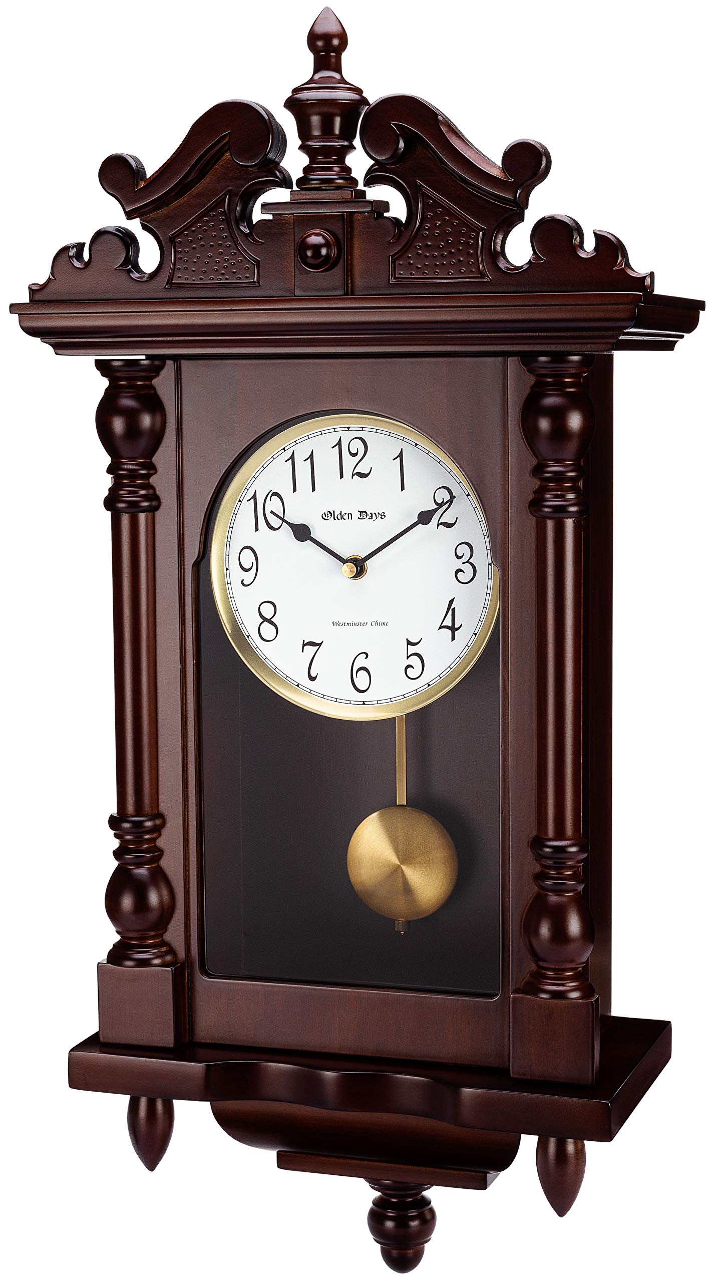 Wall Clock with Real Wood, 4 Chime Options, Swinging Pendulum, Antique Vintage Design