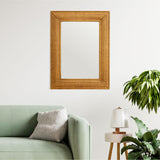 Rectangle Wood Framed Wall Mirror with Rattan Detail