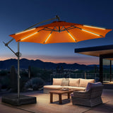 10ft Solar Lights Offset Cantilever Patio Umbrella - with Light and Base, LED Lighted