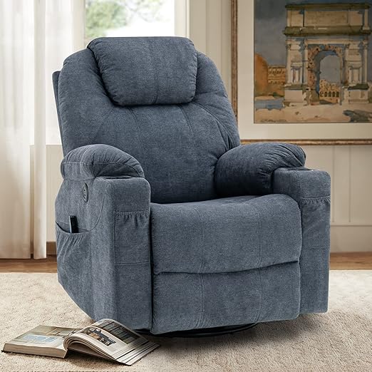 ZenLuxe Swivel Glider Recliner – Massage, Heat, USB, Cup Holders