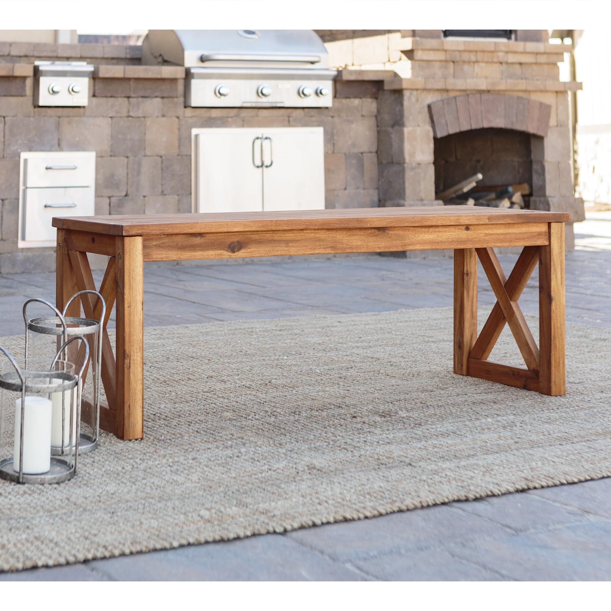 Roanoke Modern Solid Acacia Wood X Frame Outdoor Bench