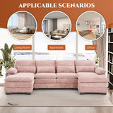 OUYESSIR 114" U Shape Sectional Sofa Cloud Couch for Living Room, Upholstery Comfy Modular Sofa, 4 Seat Chenille L-Shaped Sleeper Sofa with Chaise Lounge, Ottoman & Pillows, Light Pink