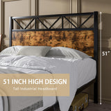 Full Size Bed Frame with 51" Tall Headboard, Industrial Platform Bed with Strong Metal