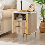 Modern Chic Fluted Nightstand Luxury with Charging Station, End Table/Bed Side Table w/2 Drawers