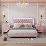 3-Pieces Bedroom Sets, Queen Size Upholstered Platform Bed with LED Lights and 2