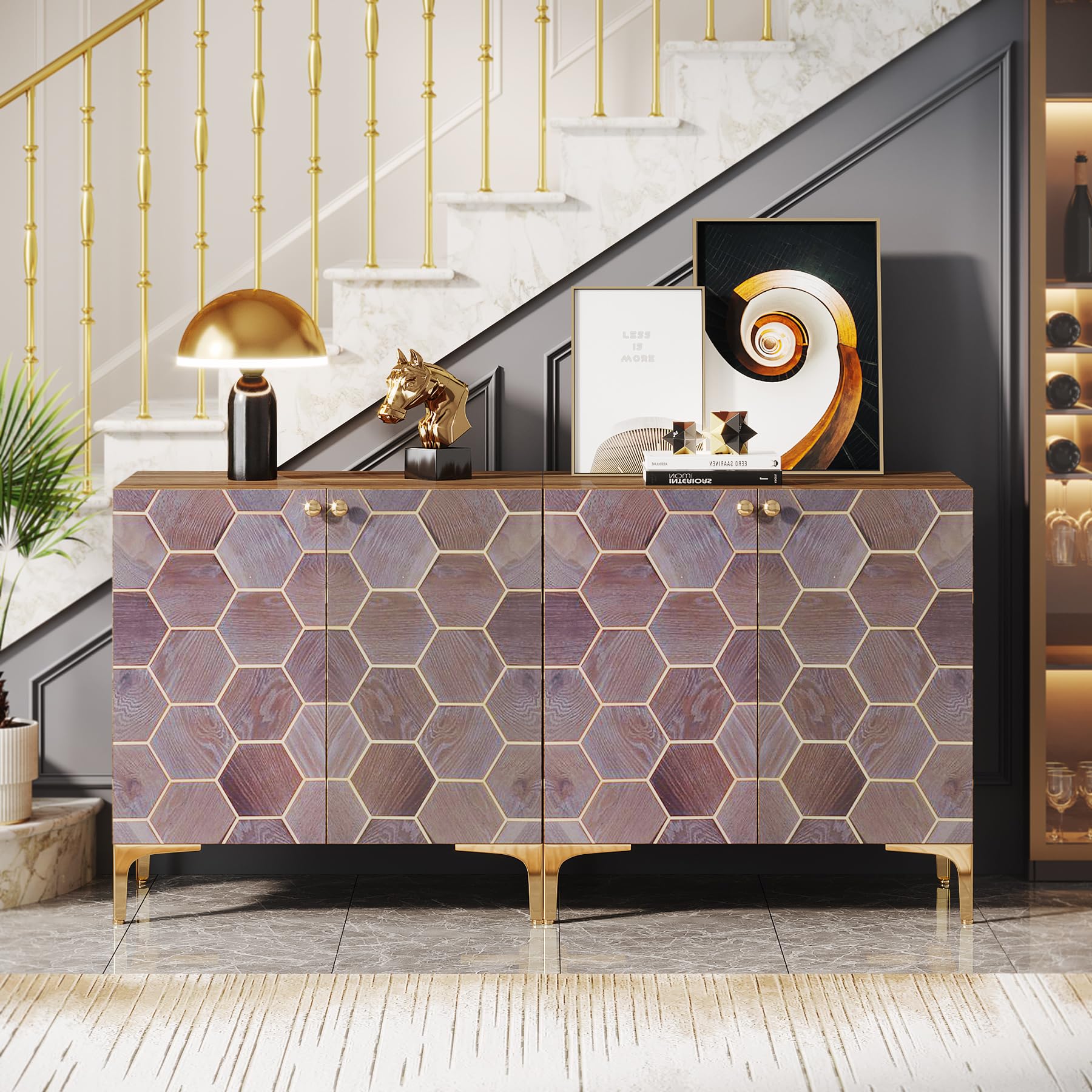 63" Modern Buffet Sideboard Set of 2, Buffet Storage Cabinet with Doors