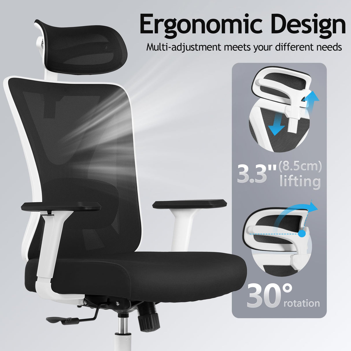 Ergonomic Office Chair, Rolling Swivel Executive Desk Chair, Breathable Mesh Gaming