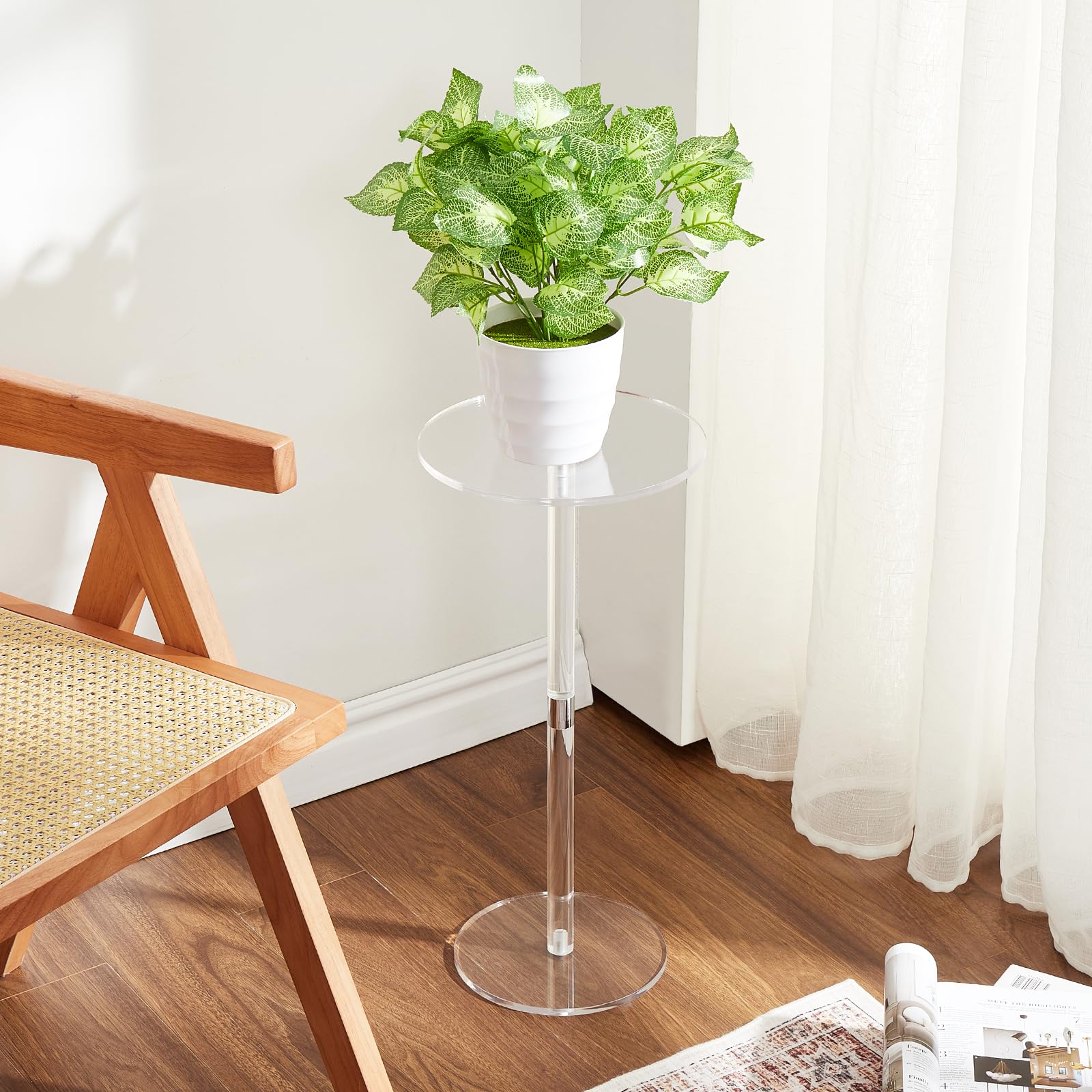 Acrylic Drink Table, 10" L x 10" W x 21.3" H Acrylic Side Table, Small Round Side Table