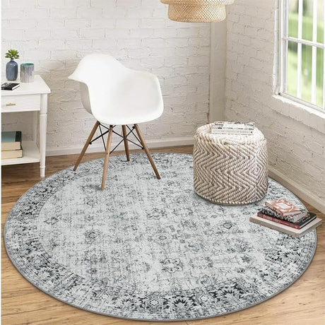 Washable Area Rug 8x10 Large Boho Living Room Rug Vintage Grey Rug for Bedroom